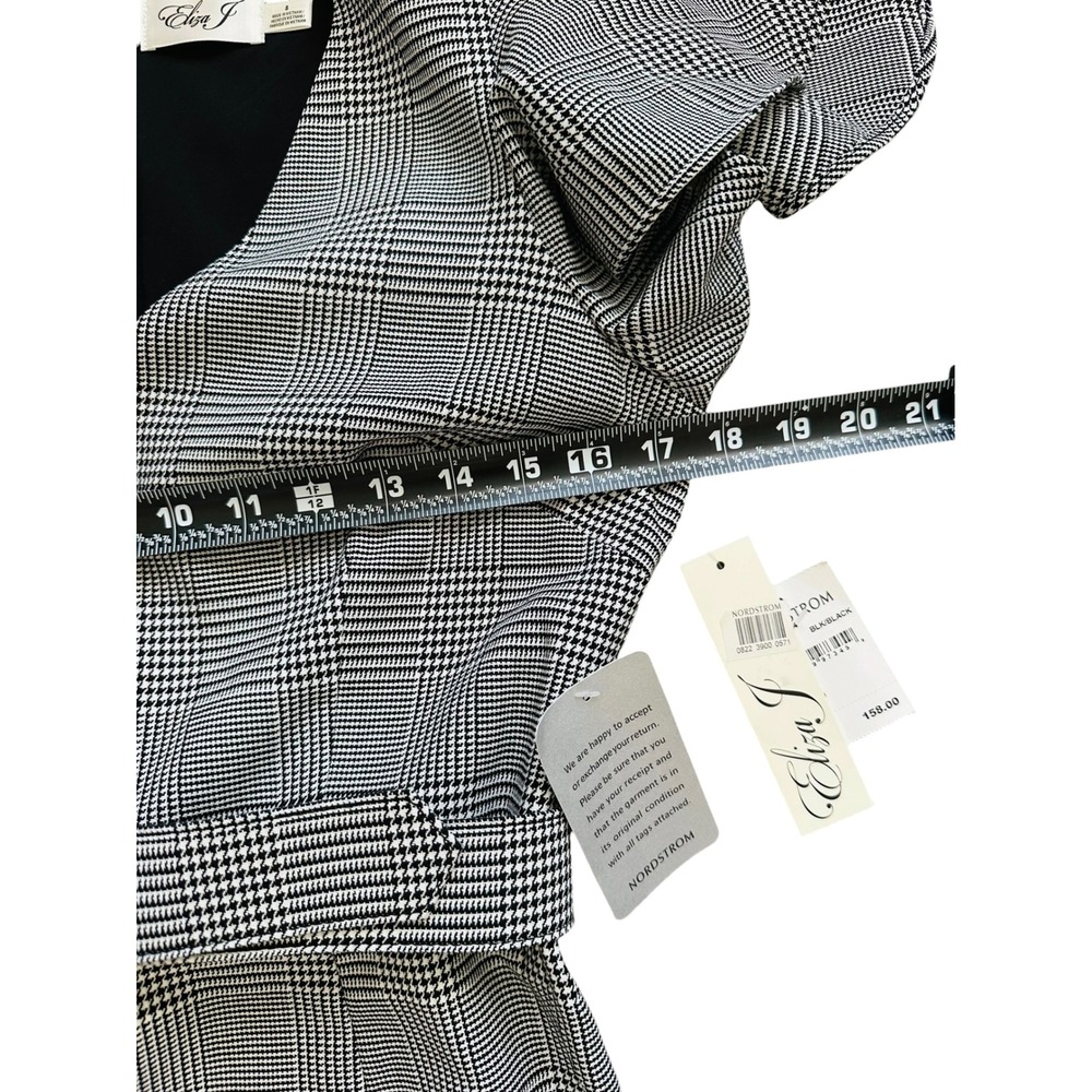 Preppy Eliza J Glen Plaid Ruffle Sleeve Sheath Dress 8 Career Belted Workwear - Picture 4 of 6